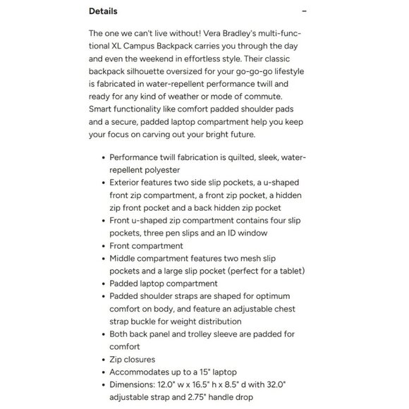 Vera Bradley Campus XL Backpack — Olive Leaf - Picture 12 of 13